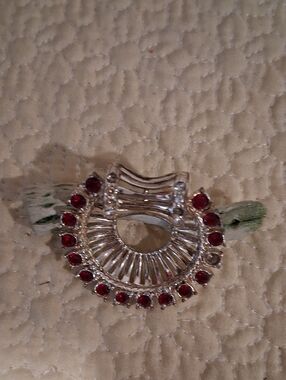 Silver-Tone Brooch with Red Crystal Accents